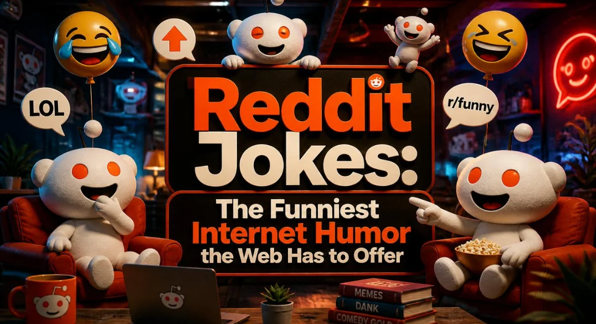 Reddit jokes graphic featuring funny internet humor, playful speech bubbles, and hilarious online jokes.