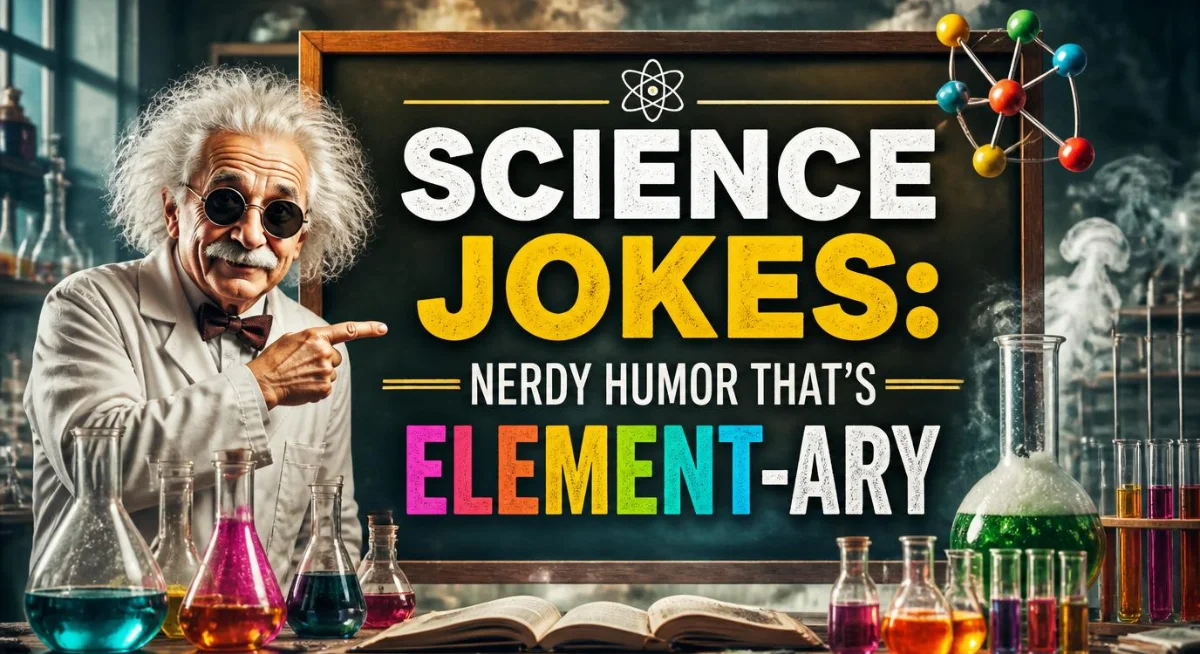 Science jokes with nerdy humor, clever puns, and funny jokes for science lovers