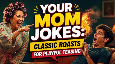 Your Mom jokes graphic featuring classic roasts, funny speech bubbles, and playful teasing.